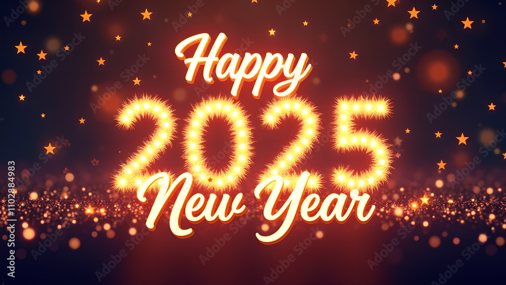 Happy New Year 2025 with Sparkling Lights. Concept of celebration, holiday, and new beginnings. Happy New Year 2025 with Sparkling Lights. Concept of celebration, holiday, and new beginnings.