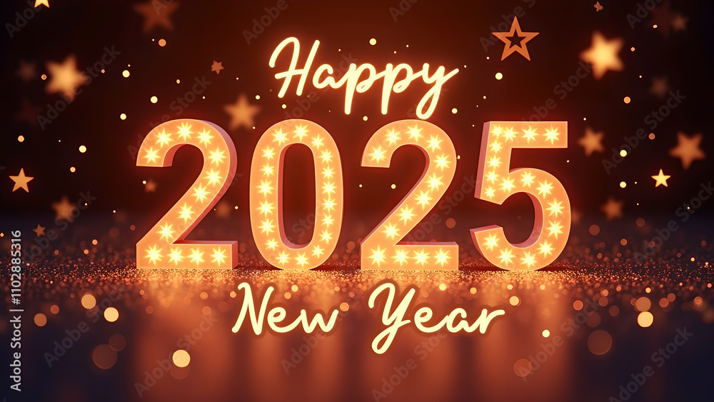 Happy New Year 2025 with glowing lights. Concept of celebration, party, and holiday. Happy New Year 2025 with glowing lights. Concept of celebration, party, and holiday.
