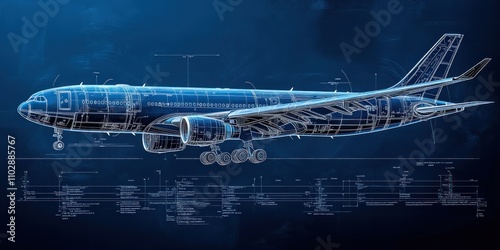 Airplane Blueprint Design Technical Engineering Drawing