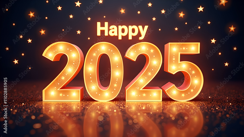Happy New Year 2025 with glowing lights. Concept of celebration, party, and future. Happy New Year 2025 with glowing lights. Concept of celebration, party, and future.