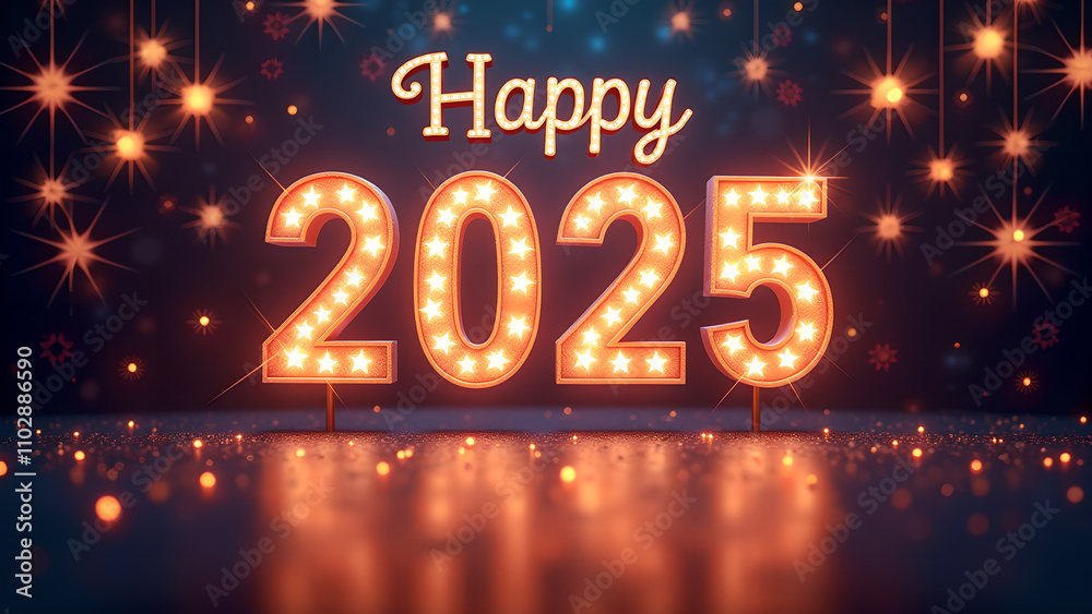 Happy New Year 2025 with glowing lights. Concept of celebration, party, and holiday. Happy New Year 2025 with glowing lights. Concept of celebration, party, and holiday.