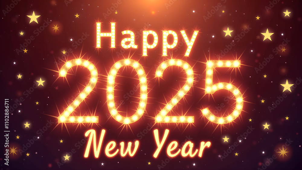 Happy New Year 2025 with glowing lights. Festive celebration concept. Happy New Year 2025 with glowing lights. Festive celebration concept.