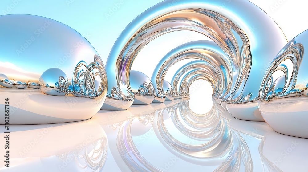 Obraz premium Abstract reflective surfaces, modern design, smooth curves, bright background, artistic