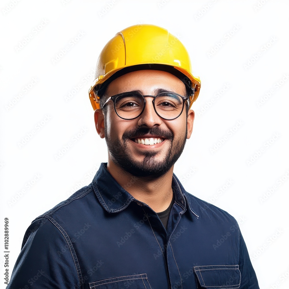 Happy smart engineer man smiling isolated on white background Happy smart engineer man smiling isolated on white background