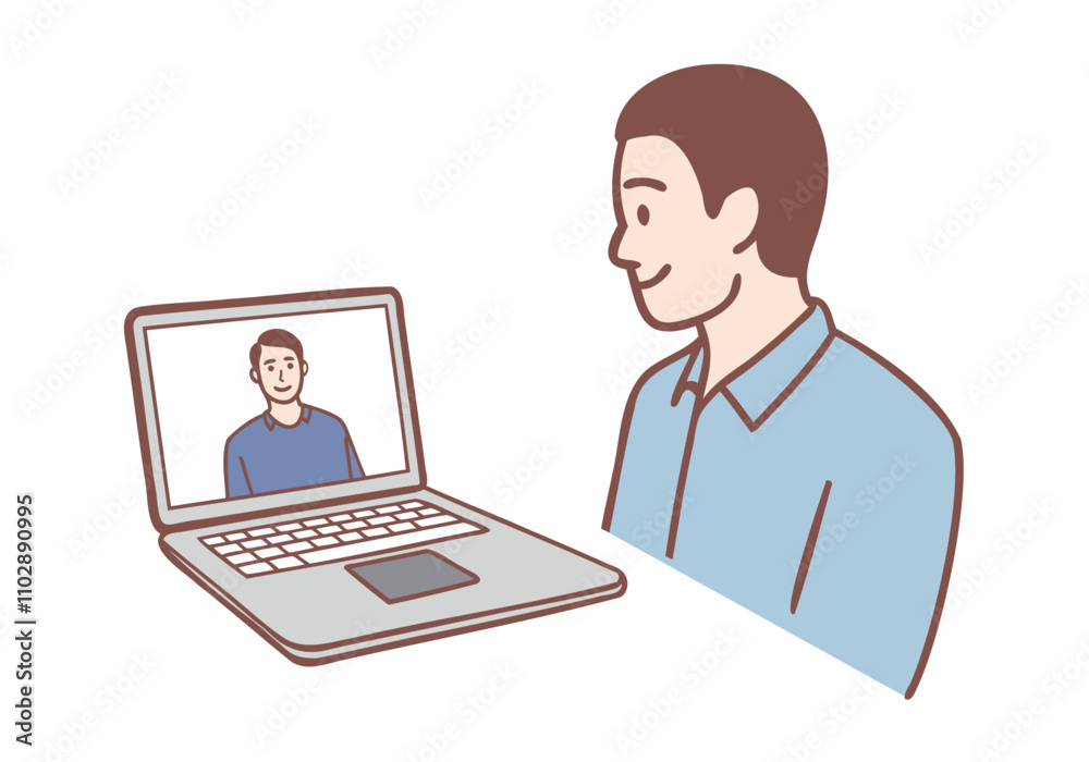 Online meetings and video conferences using laptops for communication. Hand drawn style vector design illustrations. Online meetings and video conferences using laptops for communication. Hand drawn style vector design illustrations.