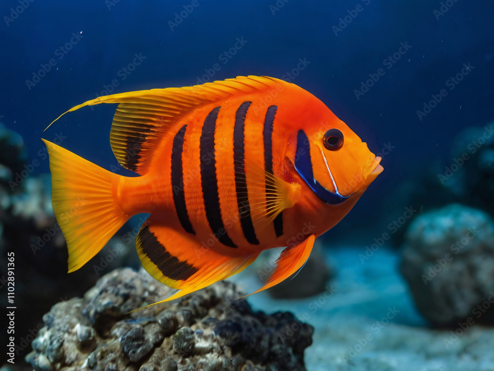 flame angelfish in blue sea flame angelfish in blue sea