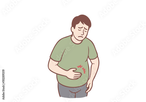 A man has a stomachache. Hand drawn style vector design illustrations.