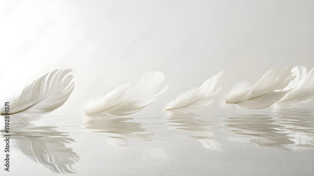 Naklejka premium Delicate Dance of Feathers in Air: A Moment of Tranquil Serenity and Ethereal Beauty