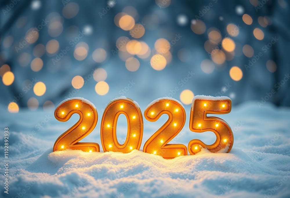 Illuminated 2025 New Year Snowy Scene Lights Festive Winter Illuminated 2025 New Year Snowy Scene Lights Festive Winter