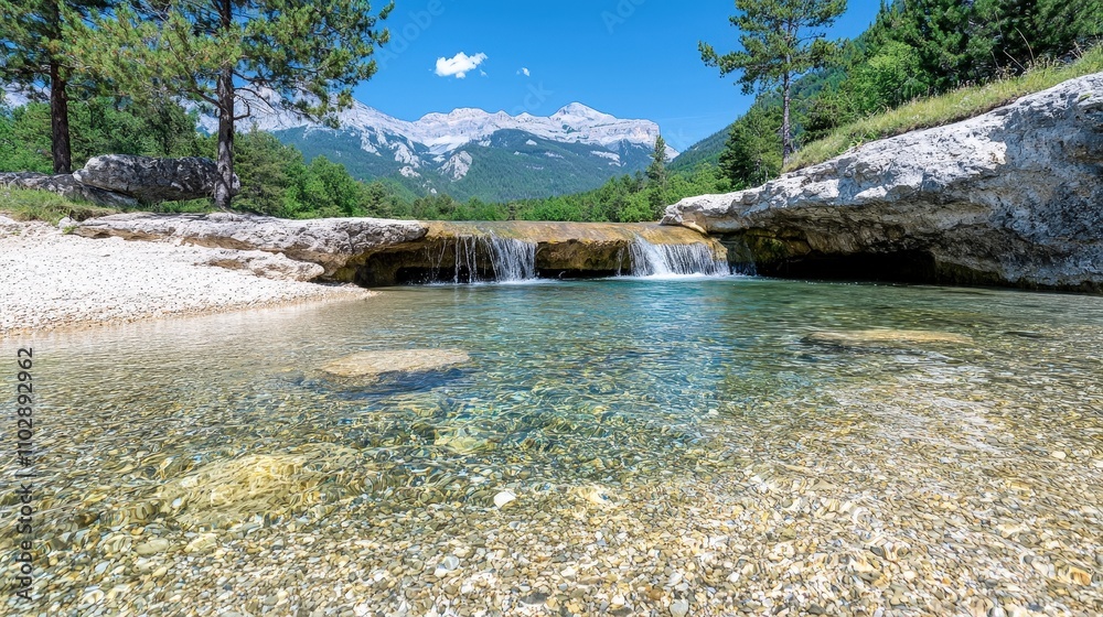 Crystal Clear River Flowing Through Mountain Canyon Crystal Clear River Flowing Through Mountain Canyon