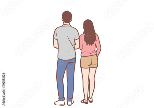 A couple standing with their backs to each other. Hand drawn style vector design illustrations.