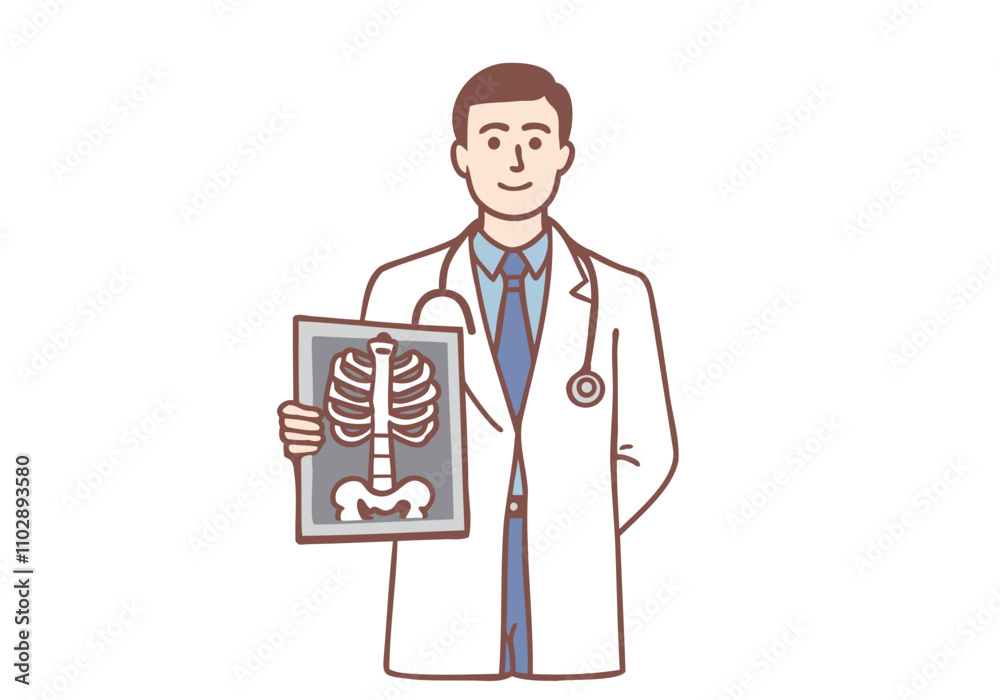 The doctor is examining the patient's X-ray. Hand drawn style vector design illustrations. The doctor is examining the patient's X-ray. Hand drawn style vector design illustrations.