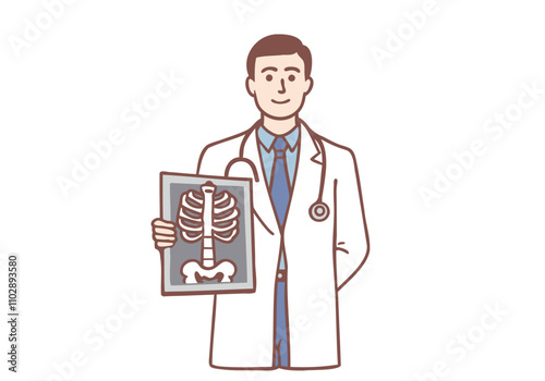The doctor is examining the patient's X-ray. Hand drawn style vector design illustrations.