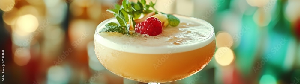 Elegant cocktail garnished with fresh herbs and fruit, highlighting mixology artistry in a vibrant bar ambiance, showcasing skillful drink preparation and presentation. Elegant cocktail garnished with fresh herbs and fruit, highlighting mixology artistry in a vibrant bar ambiance, showcasing skillful drink preparation and presentation.