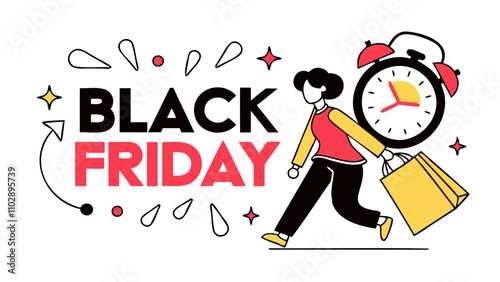 Black Friday sicker red and black typography sale tag banner isolated on transparent background