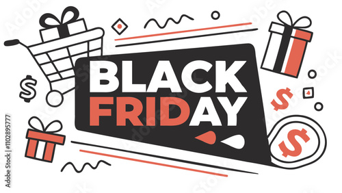 Black Friday sicker red and black typography sale tag banner isolated on transparent background