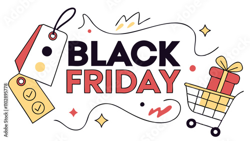 Black Friday sicker red and black typography sale tag banner isolated on transparent background