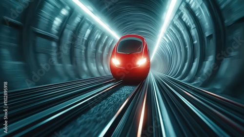 High Speed Train  Futuristic Tunnel  Rapid Transit  Motion Blur  Red Train  Modern Transpo photo