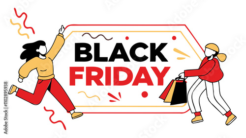 Black Friday sicker red and black typography sale tag banner isolated on transparent background