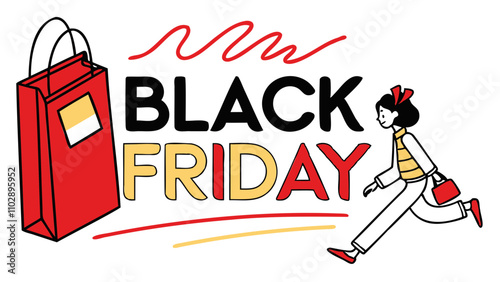 Black Friday sicker red and black typography sale tag banner isolated on transparent background