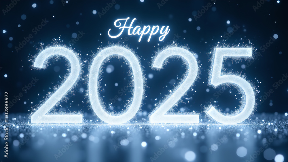 Happy New Year 2025 Glowing Numbers. Concept of celebration, future, and hope. Happy New Year 2025 Glowing Numbers. Concept of celebration, future, and hope.