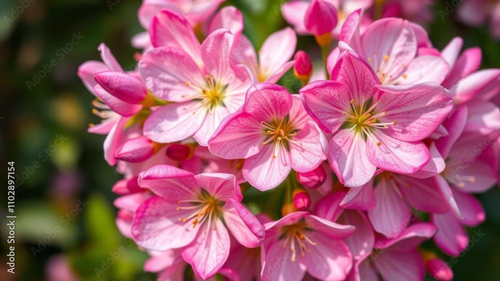 A vibrant and colorful background filled with blush pink flowers and green leaves, blossoms, garden A vibrant and colorful background filled with blush pink flowers and green leaves, blossoms, garden