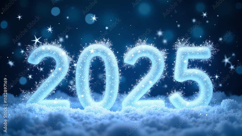 2025 New Year in Snow. Concept of celebration, winter, and holidays.