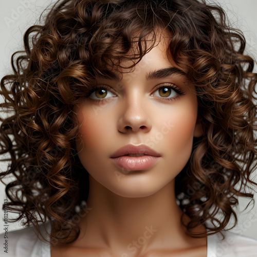 brown curly hair style with a large