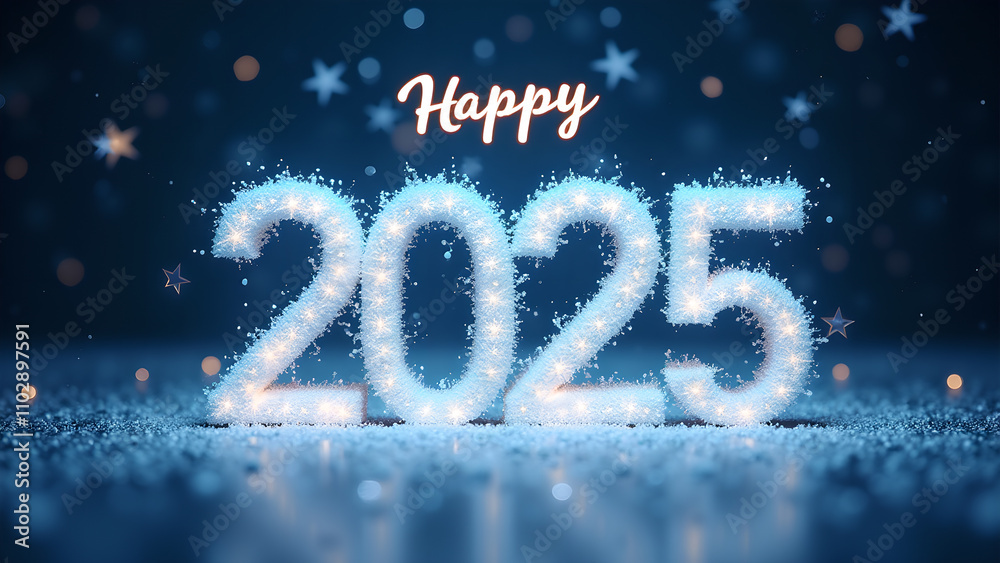 Happy New Year 2025 with sparkling lights. Concept of celebration, hope, and new beginnings. Happy New Year 2025 with sparkling lights. Concept of celebration, hope, and new beginnings.
