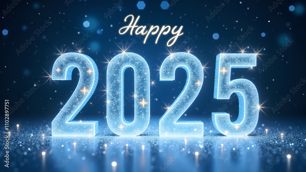 Happy New Year 2025. Festive blue sparkling background. Concept of celebration, holiday, and future. Happy New Year 2025. Festive blue sparkling background. Concept of celebration, holiday, and future.