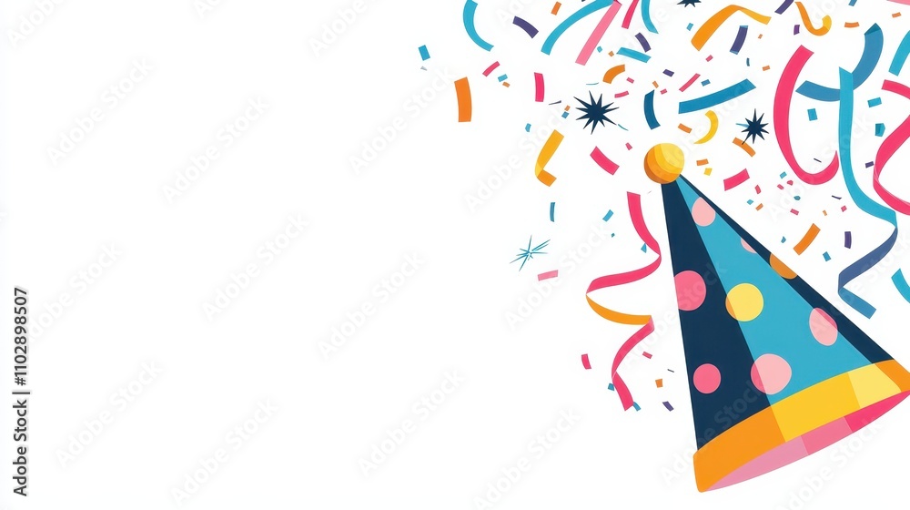 Bright Party Hat with Confetti Representing a Fun New Year Celebration Bright Party Hat with Confetti Representing a Fun New Year Celebration