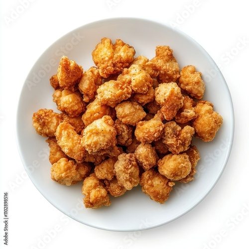 Popcorn Chicken on a plate isolated on white background