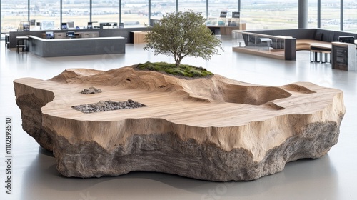 Unique Wooden Coffee Table with Tree  Modern Interior Design  Nature Inspired  Eco Friendl photo