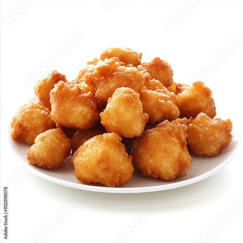 Popcorn Chicken on a plate isolated on white background