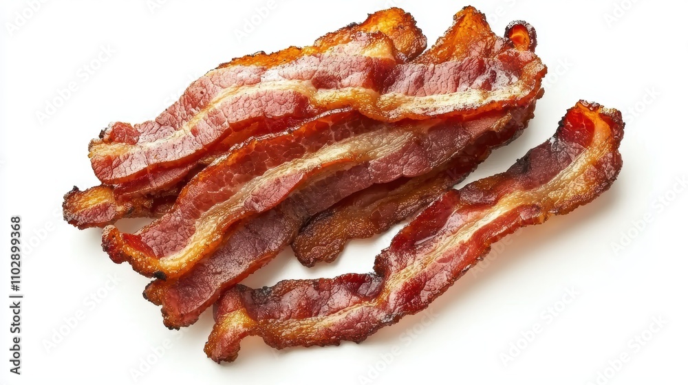 Crispy Bacon Strips on White Background for Culinary Use Crispy Bacon Strips on White Background for Culinary Use