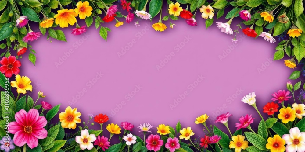 custom made wallpaper toronto digitalA vibrant frame of various colorful flowers in bloom, creating a border around a blank space for text or design elements, text, decoration