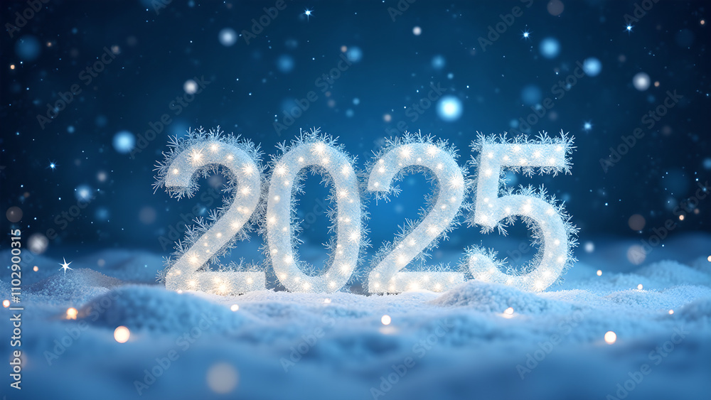 2025 New Year Snowy Night. Concept of celebration, winter holidays, and new beginnings. 2025 New Year Snowy Night. Concept of celebration, winter holidays, and new beginnings.