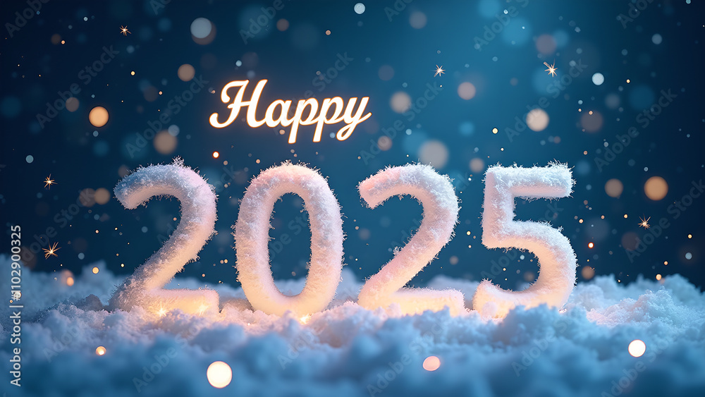 Happy New Year 2025 Snow. Concept of celebration, winter, and holidays. Happy New Year 2025 Snow. Concept of celebration, winter, and holidays.