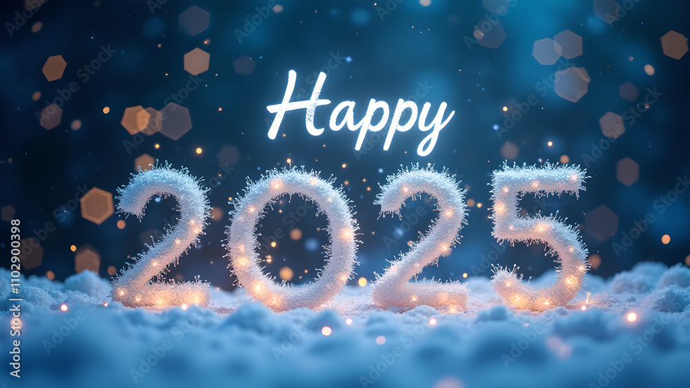 Happy New Year 2025 Snowy Winter Background. Festive celebration concept. Happy New Year 2025 Snowy Winter Background. Festive celebration concept.