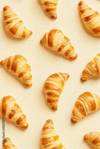 Minimalist Croissant on a Clean Background. Golden Croissants pattern.