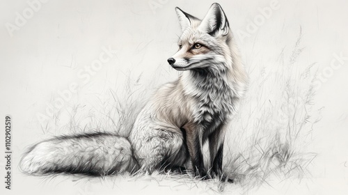 Elegant Fox Sitting in Grassy Meadow