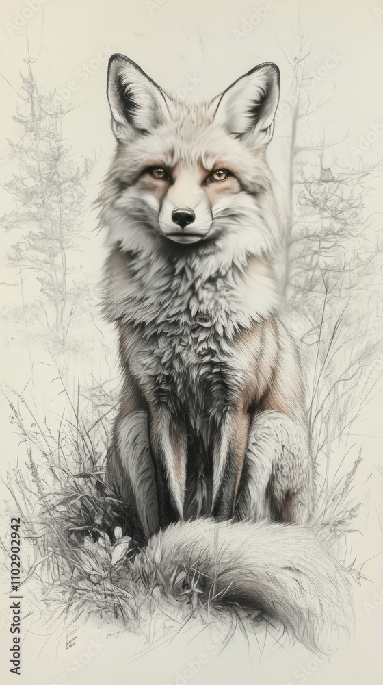 Obraz premium Majestic Fox Sitting Serene In Winter Woods