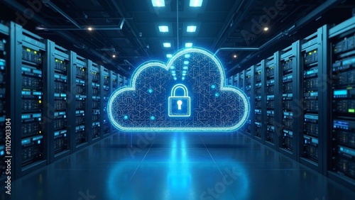 Secure cloud vault visualized as an open database interface in a high-tech environment featuring digital safes