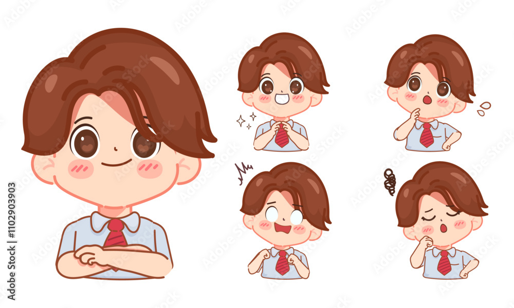 Cute cartoon businessman in different facial expressions set isolated vector illustration. Cute cartoon businessman in different facial expressions set isolated vector illustration.