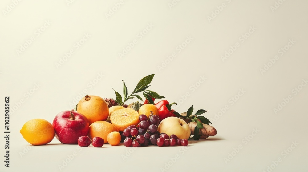 Fresh Assorted Fruits Arranged on Minimalist Background Fresh Assorted Fruits Arranged on Minimalist Background