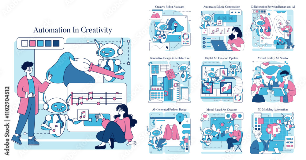 Obraz premium Automation In Creativity. Flat Vector Illustration