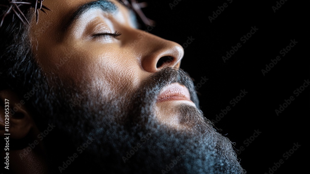 Obraz premium Serene Jesus Christ Portrait Divine Love Peaceful Face Spiritual Religious Art Faith