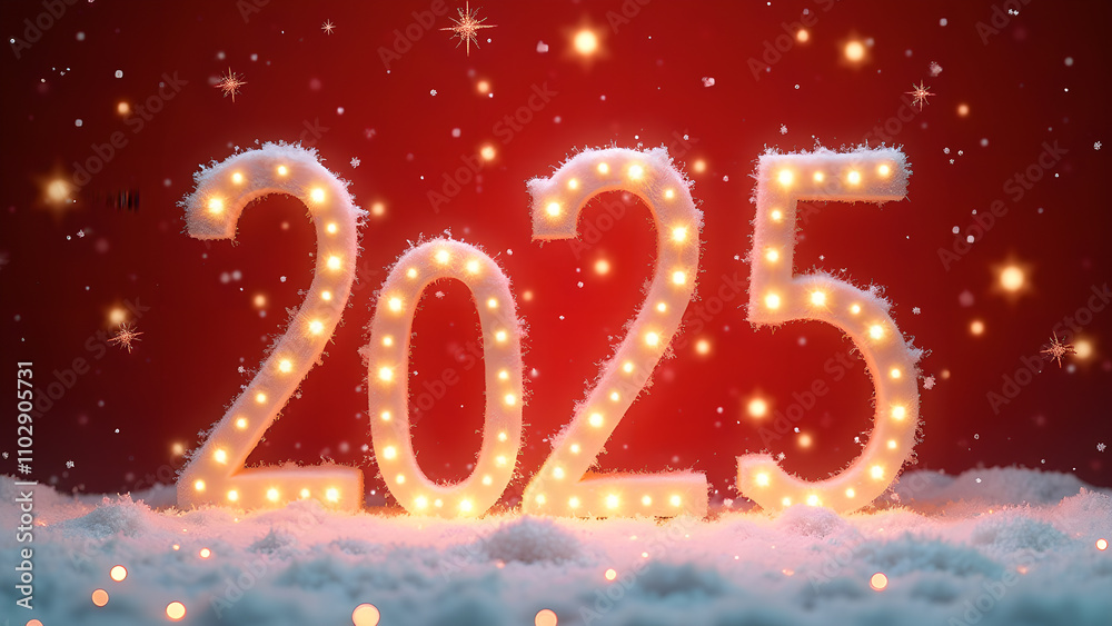 2025 New Year's Eve celebration with snow and lights. Concept of winter holidays, celebration, and new beginnings. 2025 New Year's Eve celebration with snow and lights. Concept of winter holidays, celebration, and new beginnings.