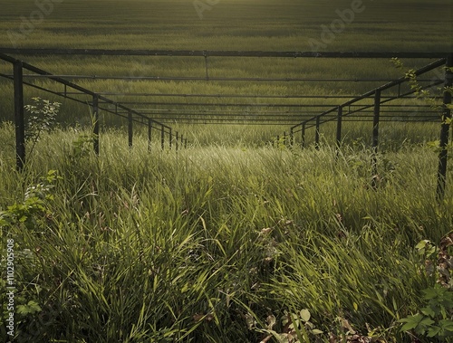 Overgrown grass and weeds on a neglected lawn , abandonment, overgrown grass