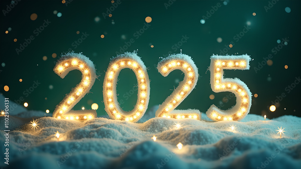 2025 New Year celebration with snow and lights. Concept of winter holidays, celebration, and future. 2025 New Year celebration with snow and lights. Concept of winter holidays, celebration, and future.